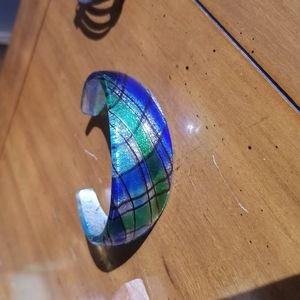 Blue and green glass bangle bracelet